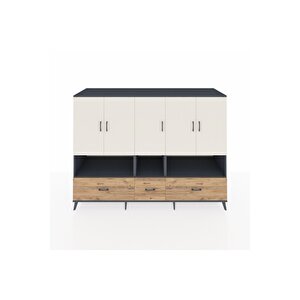 Kronos Dolap 12 Raflı 3 Çekmeceli 5 Kapaklı 220x59x163 Antrasit-aytaşı/çam