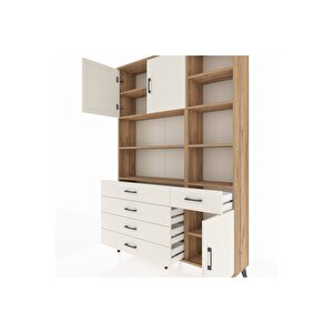 Arges Gardrop 9 Raflı 5 Çekmeceli 3 Kapaklı 132x30x195 Çam-aytaşı