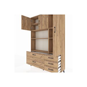 Arges Gardrop 7 Raflı 5 Çekmeceli 3 Kapaklı 132x30x195 Çam-çam