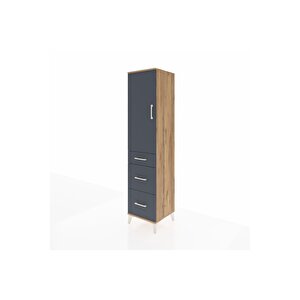 Hyperion Dolap Tek Raflı 3 Çekmeceli Tek Askılı 44x44x195 Çam-antrasit
