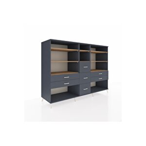 Kronos Dolap 8 Raflı 7 Çekmeceli  220x59x163 Antrasit-çam/antrasit