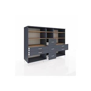 Kronos Dolap 8 Raflı 7 Çekmeceli  220x59x163 Antrasit-çam/antrasit