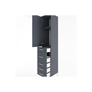 Hyperion Dolap 2 Raflı 5 Çekmeceli Tek Askılı 44x44x221 Antrasit-antrasit
