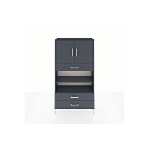 Arges Dolap 4 Raflı 3 Çekmeceli 2 Kapaklı 88x30x163 Antrasit-antrasit