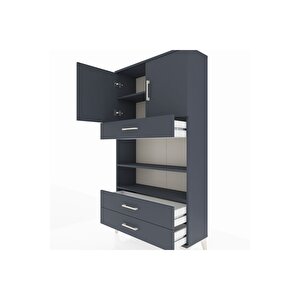 Arges Dolap 4 Raflı 3 Çekmeceli 2 Kapaklı 88x30x163 Antrasit-antrasit