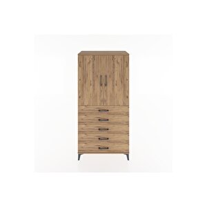 Hyperion Dolap 2 Raflı 5 Çekmeceli 2 Kapaklı 88x44x182 Çam-çam