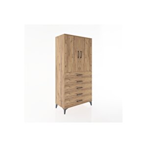 Hyperion Dolap 2 Raflı 5 Çekmeceli 2 Kapaklı 88x44x182 Çam-çam