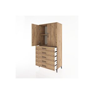 Hyperion Dolap 2 Raflı 5 Çekmeceli 2 Kapaklı 88x44x182 Çam-çam