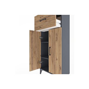 Arges Dolap 2 Raflı Tek Çekmeceli 2 Kapaklı 60x30x134 Antrasit-çam