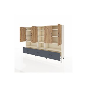 Hyperion Dolap 12 Raflı 3 Çekmeceli 5 Kapaklı 220x44x163 Aytaşı-çam/antrasit