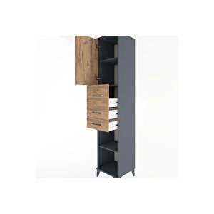 Hyperion Dolap 3 Raflı 3 Çekmeceli Tek Kapaklı 44x44x221 Antrasit-çam