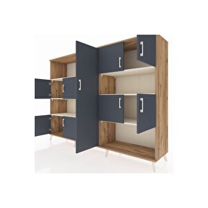 Hyperion Dolap 10 Raflı 9 Kapaklı 220x44x163 Çam-antrasit/aytaşı