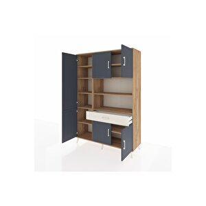 Hyperion Dolap 10 Raflı Tek Çekmeceli 6 Kapaklı 132x44x195 Çam-antrasit/aytaşı