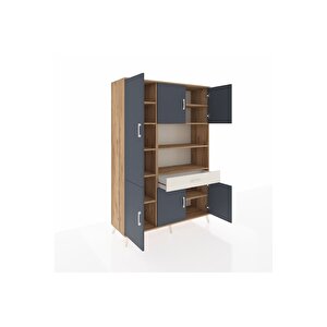 Hyperion Dolap 10 Raflı Tek Çekmeceli 6 Kapaklı 132x44x195 Çam-antrasit/aytaşı