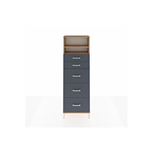 Arges Dolap 2 Raflı 5 Çekmeceli 60x30x182 Çam-antrasit