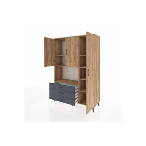 Hyperion Dolap 7 Raflı 3 Çekmeceli 3 Kapaklı 132x44x195 Çam-çam/antrasit