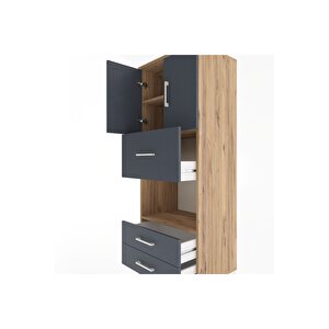 Hyperion Dolap 3 Raflı 3 Çekmeceli 2 Kapaklı 60x44x163 Çam-antrasit