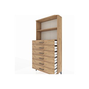 Arges Dolap 2 Raflı 6 Çekmeceli 88x30x182 Çam-çam