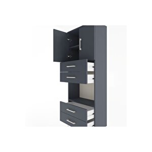 Arges Dolap 3 Raflı 4 Çekmeceli 2 Kapaklı 60x30x163 Antrasit-antrasit