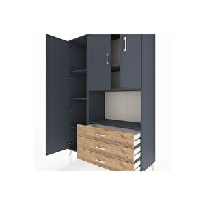 Hyperion Dolap 6 Raflı 3 Çekmeceli 3 Kapaklı 132x44x195 Antrasit-antrasit/çam