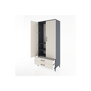 Hyperion Dolap 3 Raflı 2 Çekmeceli Tek Askılı 88x44x195 Antrasit-aytaşı