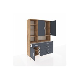 Hyperion Gardrop 8 Raflı 5 Çekmeceli 3 Kapaklı 132x44x195 Çam-antrasit