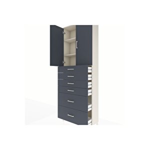 Arges Dolap 3 Raflı 6 Çekmeceli 2 Kapaklı 88x30x243 Aytaşı-antrasit