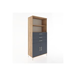 Hyperion Dolap 3 Raflı 3 Çekmeceli 2 Kapaklı 88x44x195 Çam-antrasit