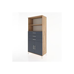 Hyperion Dolap 3 Raflı 3 Çekmeceli 2 Kapaklı 88x44x195 Çam-antrasit