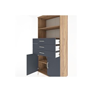 Hyperion Dolap 3 Raflı 3 Çekmeceli 2 Kapaklı 88x44x195 Çam-antrasit