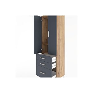 Hyperion Dolap 2 Raflı 3 Çekmeceli Tek Askılı 60x44x195 Çam-antrasit
