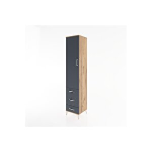 Hyperion Dolap 4 Raflı 3 Çekmeceli Tek Kapaklı 44x44x221 Çam-antrasit
