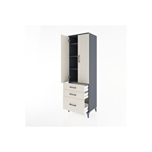 Hyperion Dolap 4 Raflı 3 Çekmeceli 2 Kapaklı 60x44x195 Antrasit-aytaşı