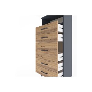 Arges Dolap Tek Raflı 5 Çekmeceli 60x30x134 Antrasit-çam
