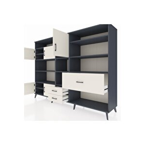 Hyperion Dolap 13 Raflı 3 Çekmeceli 5 Kapaklı 220x44x163 Antrasit-aytaşı