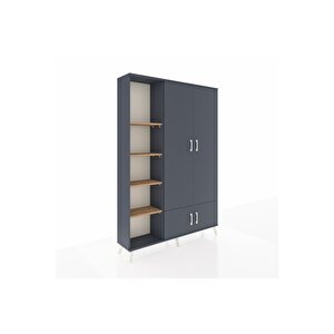 Arges Dolap 6 Raflı 4 Kapaklı Tek Askılı 132x30x195 Antrasit-antrasit/çam