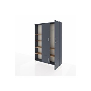 Arges Dolap 6 Raflı 4 Kapaklı Tek Askılı 132x30x195 Antrasit-antrasit/çam