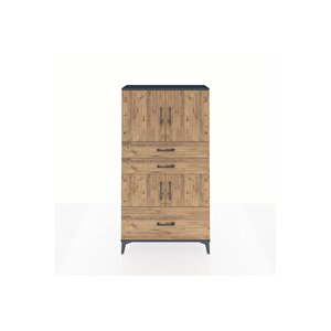 Arges Dolap 3 Raflı 3 Çekmeceli 4 Kapaklı 88x30x163 Antrasit-çam