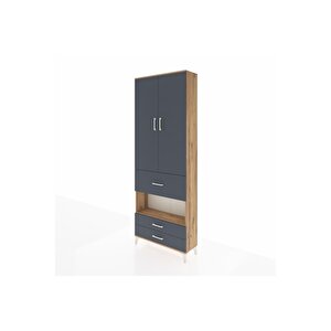 Arges Dolap 5 Raflı 3 Çekmeceli 2 Kapaklı 88x30x243 Çam-antrasit
