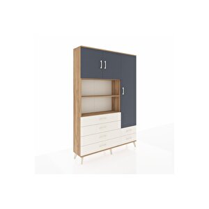 Arges Dolap 9 Raflı 6 Çekmeceli 3 Kapaklı 132x30x195 Çam-antrasit/aytaşı