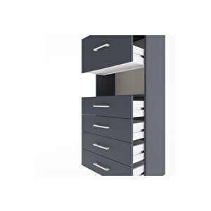 Arges Dolap Tek Raflı 5 Çekmeceli 60x30x134 Antrasit-antrasit