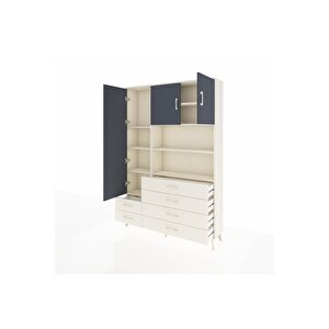 Arges Dolap 8 Raflı 6 Çekmeceli 3 Kapaklı 132x30x195 Aytaşı-antrasit/aytaşı