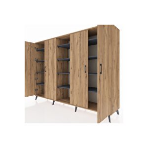 Hyperion Dolap 12 Raflı 4 Kapaklı 220x44x163 Çam-çam/antrasit