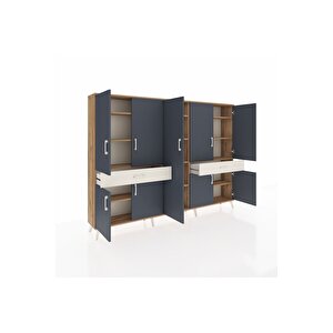 Arges Dolap 12 Raflı 2 Çekmeceli 8 Kapaklı 220x30x163 Çam-antrasit/aytaşı