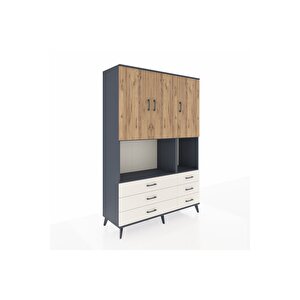 Hyperion Dolap 6 Raflı 6 Çekmeceli 3 Kapaklı 132x44x195 Antrasit-çam/aytaşı