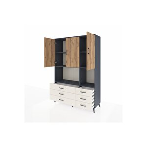 Hyperion Dolap 6 Raflı 6 Çekmeceli 3 Kapaklı 132x44x195 Antrasit-çam/aytaşı