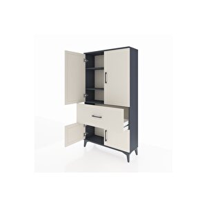 Arges Dolap 3 Raflı Tek Çekmeceli 4 Kapaklı 88x30x163 Antrasit-aytaşı