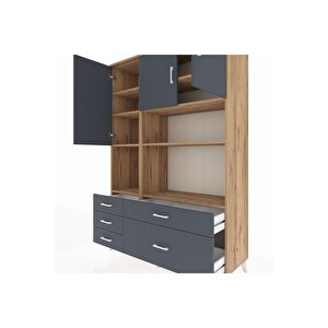 Hyperion Gardrop 8 Raflı 5 Çekmeceli 3 Kapaklı 132x44x195 Çam-antrasit