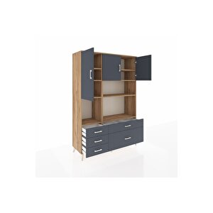 Hyperion Gardrop 8 Raflı 5 Çekmeceli 3 Kapaklı 132x44x195 Çam-antrasit