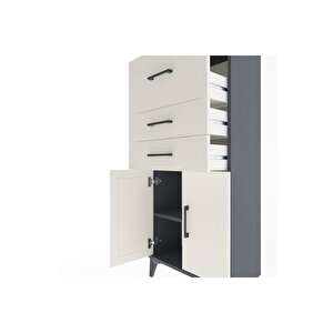 Arges Dolap Tek Raflı 3 Çekmeceli 2 Kapaklı 60x30x134 Antrasit-aytaşı
